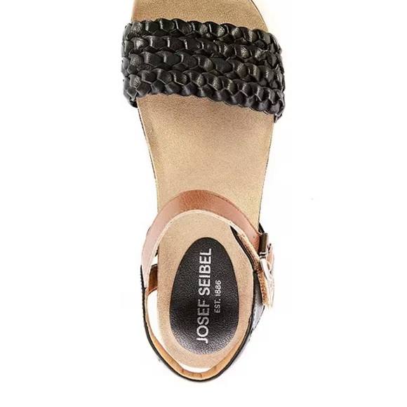 New Josef Seibel, Women’s Clea 16 Woven Leather Platform Sandal 2” Black/Tan 8 - Picture 11 of 12